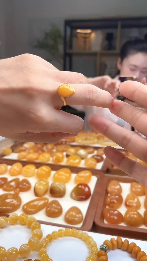 手串琥珀银S925镶嵌精品蜜蜡戒指