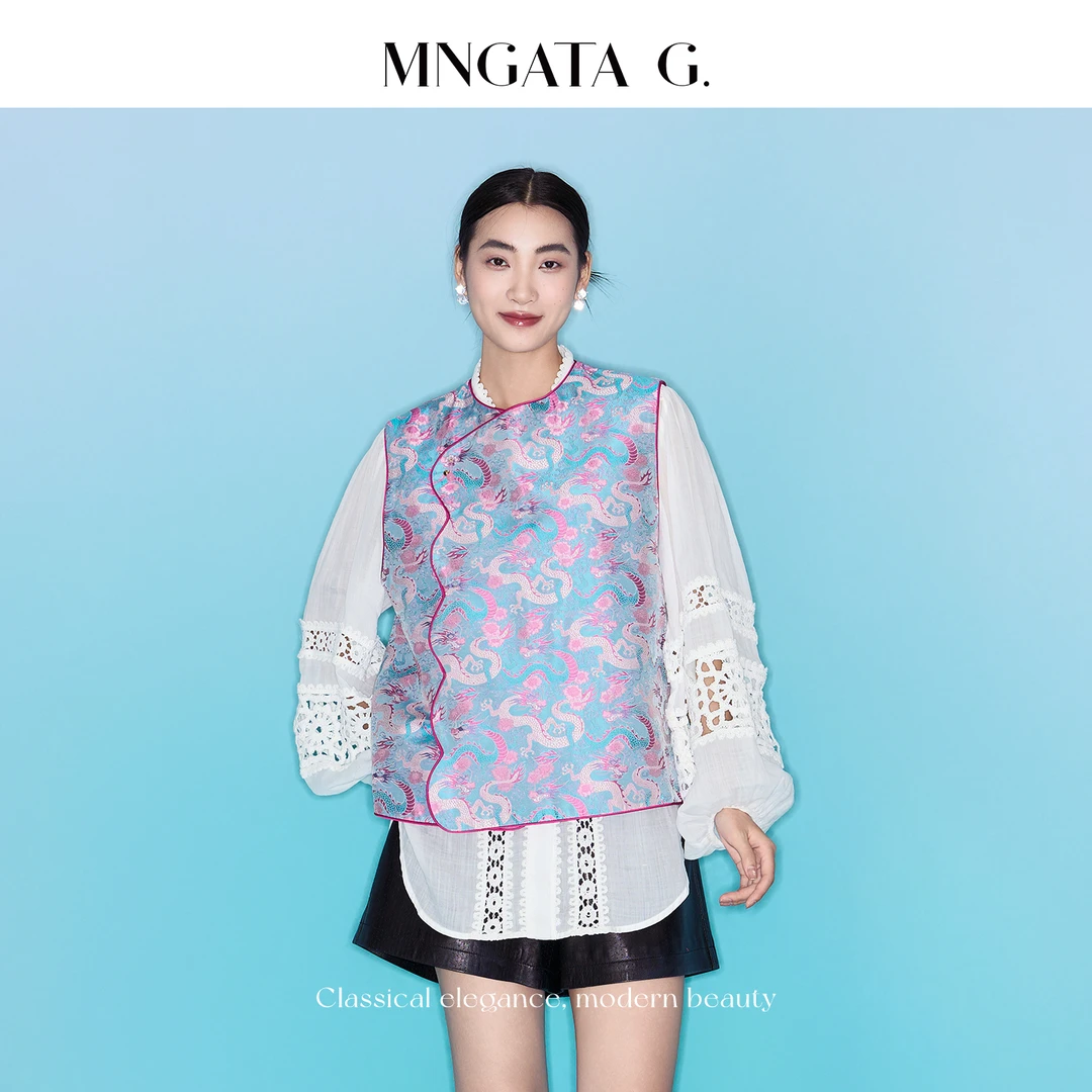 MNGATA G.宫小妍 【宋锦·小粉龙】真丝秋冬新中式休闲马甲X4880133