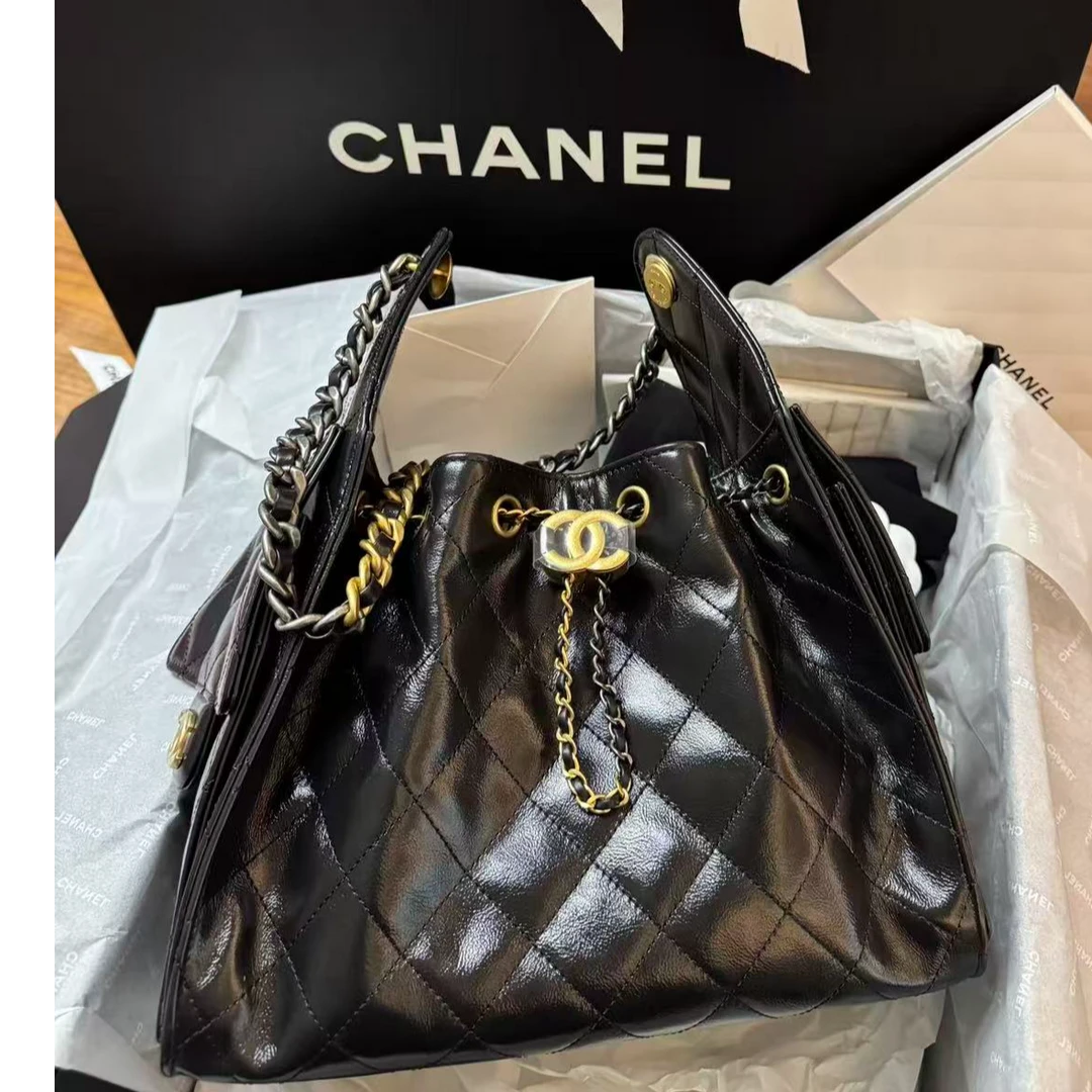 99新 Chanel/香奈儿 HIHI/黑金鸳鸯扣油蜡双口袋25bag/18017313
