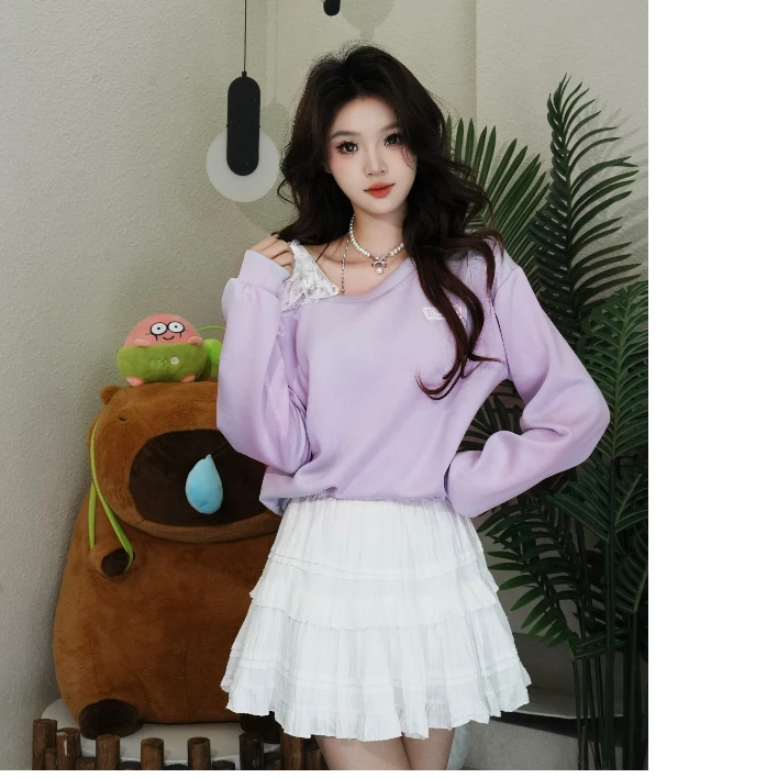 2025春季新款斜肩设计感时尚长袖百搭上衣