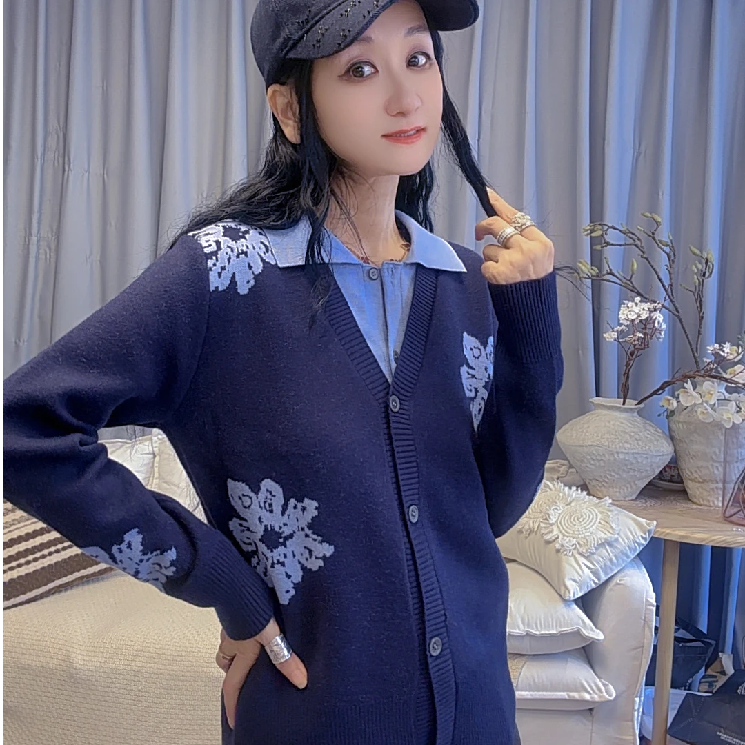 M53M017慕之淇羊毛设计感提花假两件气质宽松显瘦针织毛衣