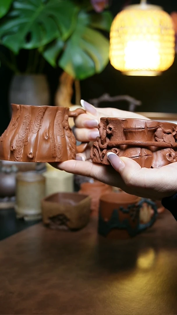 茶杯紫砂全手福袋松桩+书拆三友主人杯