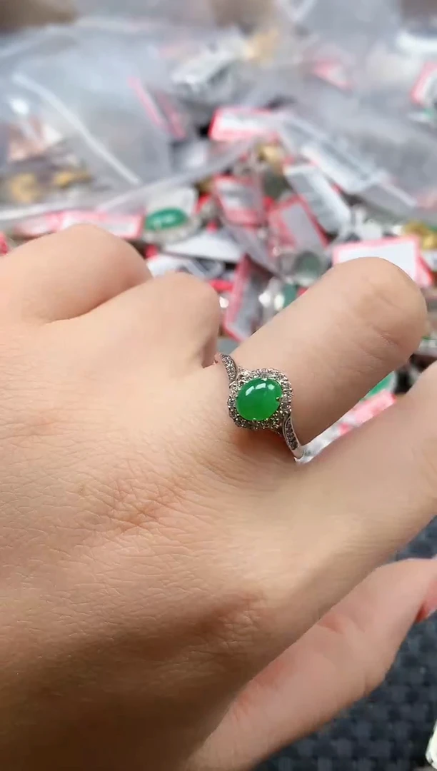 银S925镶嵌戒指翡翠天然A货缅甸翡翠