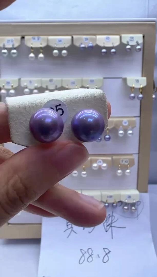 银S925镶嵌淡水珍珠耳饰35