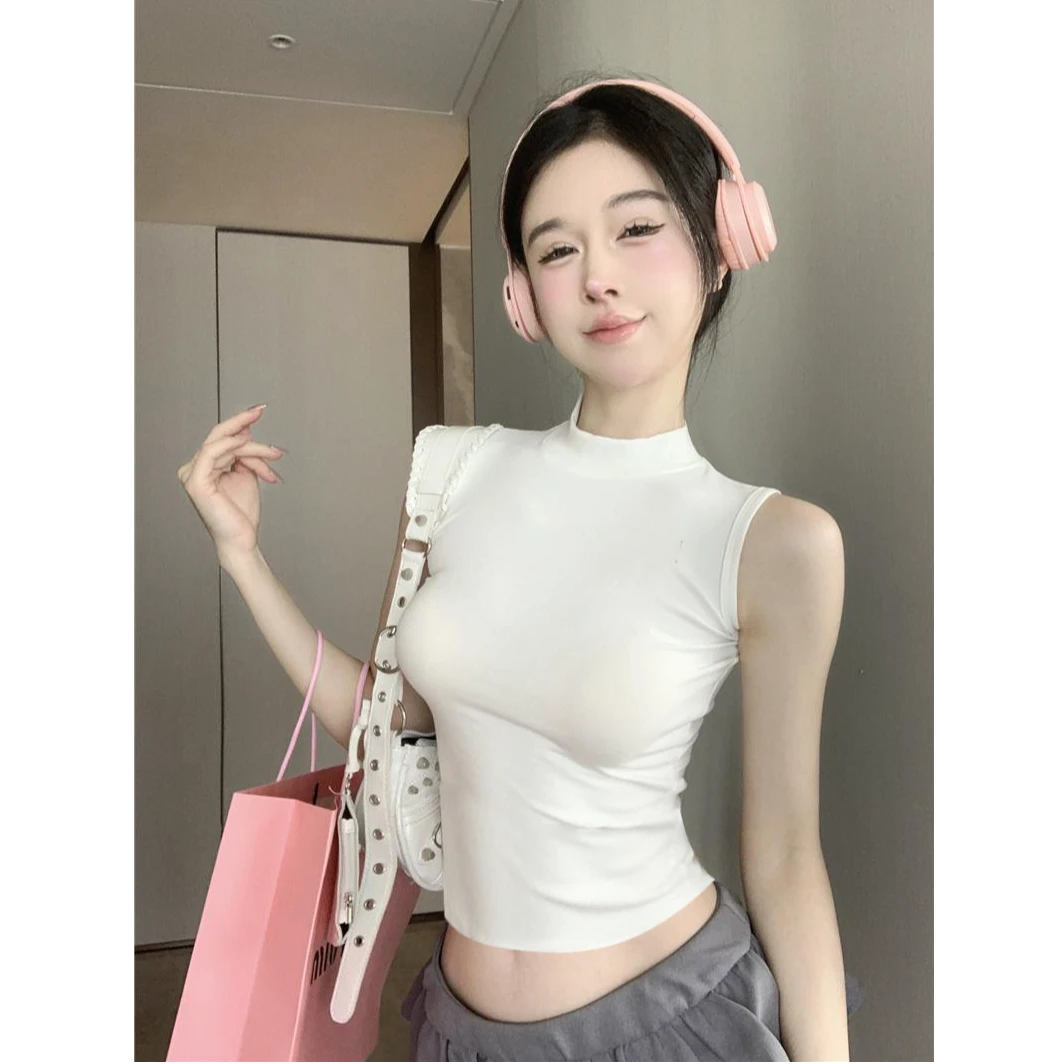 半高领无袖小吊带背心女内搭2025新款露脐短款露肩上衣网红爆款
