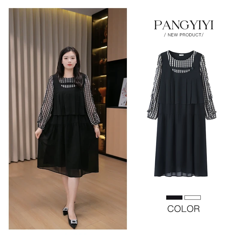 胖依依大码女装2025秋季新款显瘦胖妹妹减龄气质长袖连衣裙241078