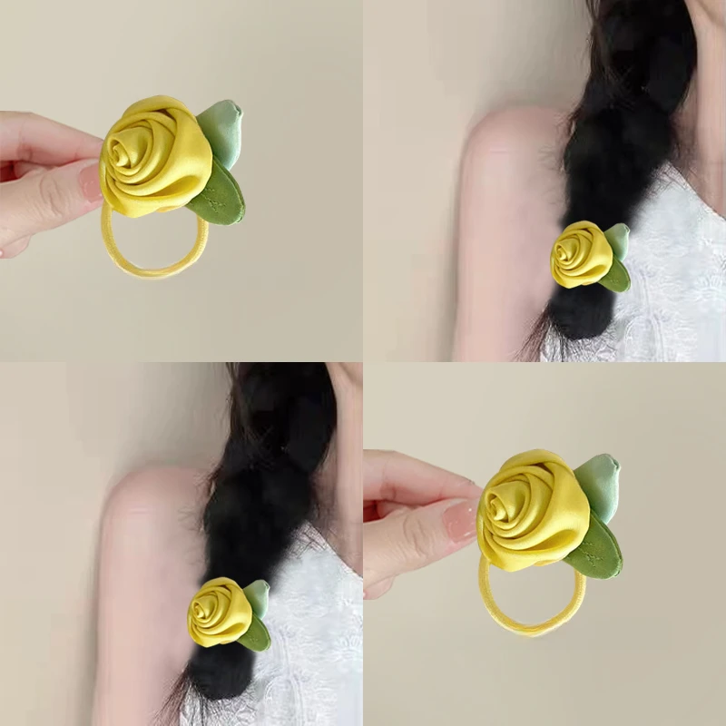 黄色玫瑰！黄色小号玫瑰花朵发圈！甜美可爱侧边刘海夹发饰女春夏