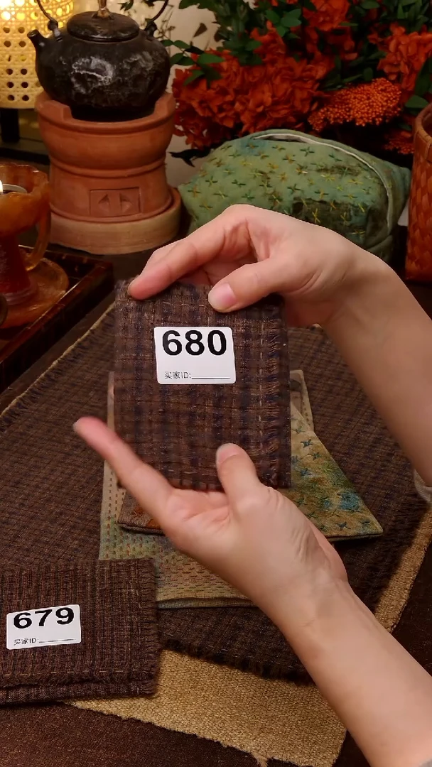 小*Cici手作刺子绣柿染壶垫杯垫-680