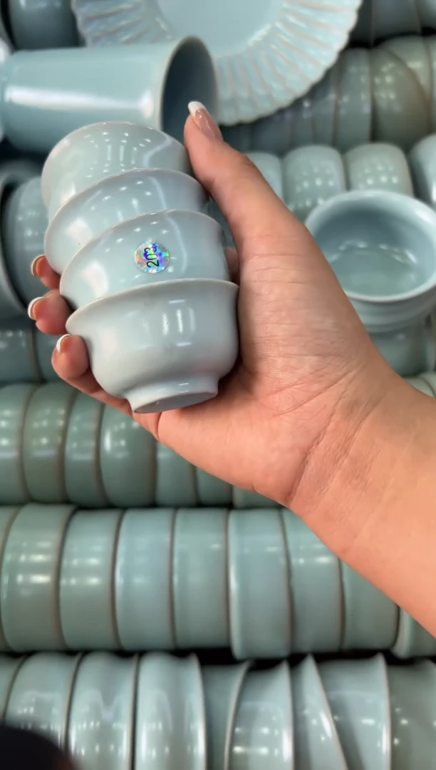 杯仿古宋臻釉小压手杯四只大瑕瑕瑕