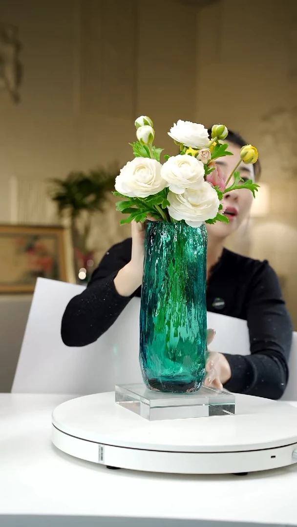 手工艺品琉璃湖蓝色树干肌理纹花器