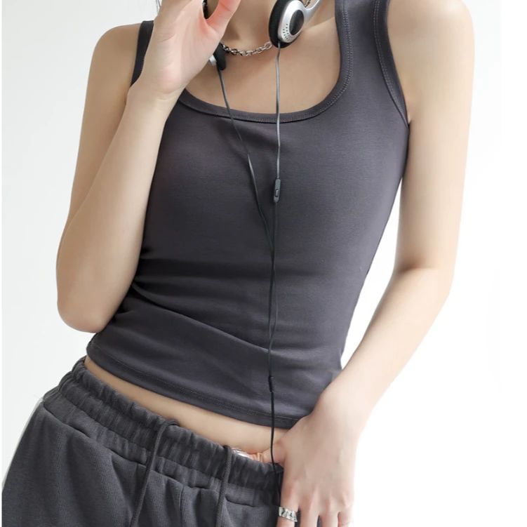 8645方领辣妹风修身型多色背心吊带无袖显瘦吊带