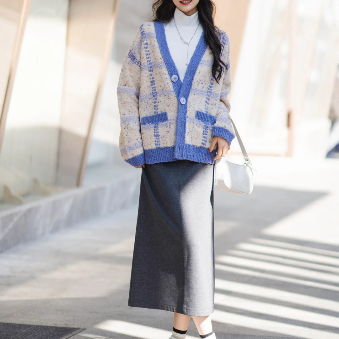 GIRDEAR/哥弟秋冬新款百搭时尚宽松百搭毛小香风针织开衫 1499211