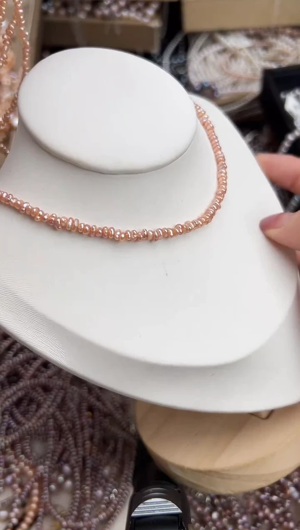 未镶嵌福利淡水珍珠无核*粉橙色强光珍珠无核项链3/4mm左右