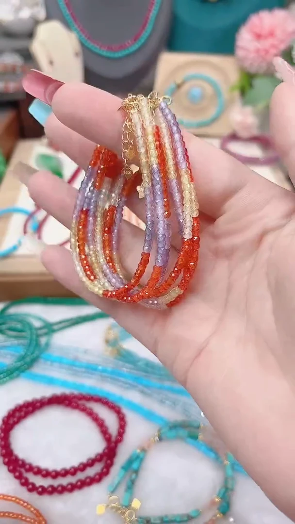 手链银S925镶嵌石榴石（芬达石）顺色彩13.14