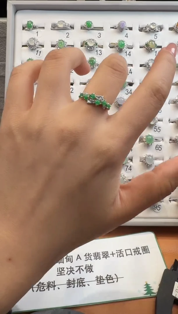 银S925镶嵌戒指翡翠925银镶翡翠戒指镶嵌161