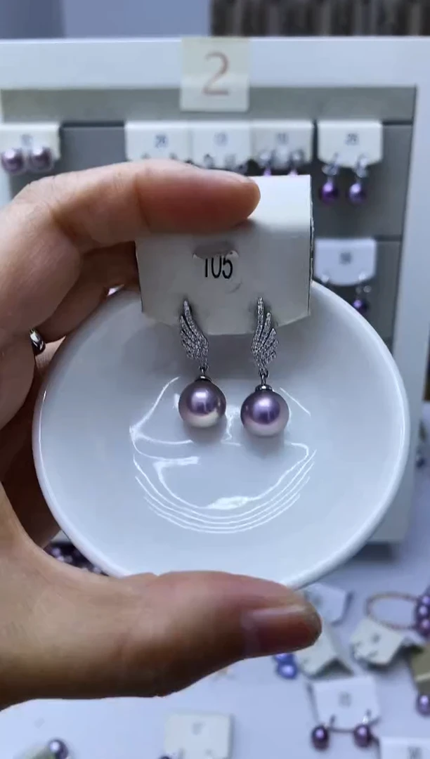 银S925镶嵌淡水珍珠耳饰105