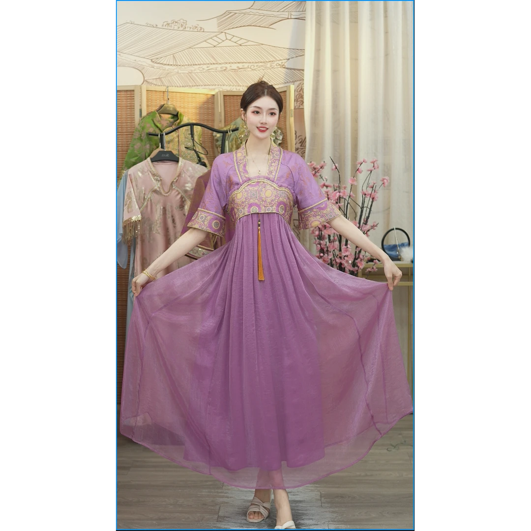 花享悦2025夏季新款中国风飘逸日常长款连衣裙WW（2764）