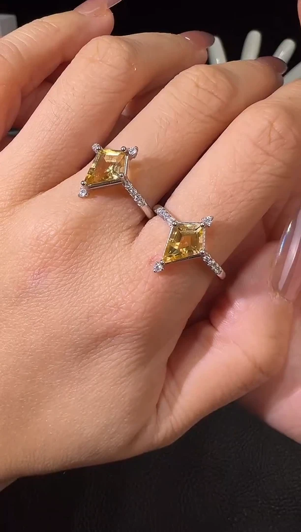 银S925镶嵌戒指水晶黄水菱形多样性发其一
