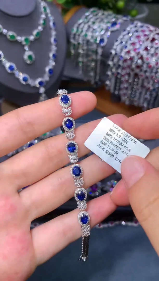 蓝宝石手链18K金镶嵌