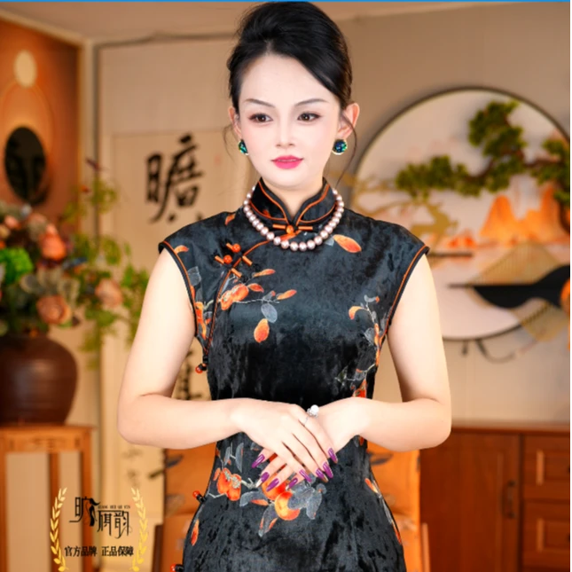 旷美旗韵中国风复古港风日常变色旗袍气质时尚复古显瘦绿色中长款