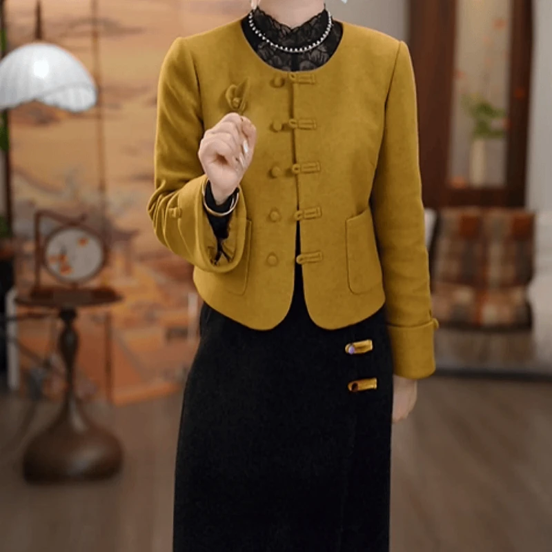 B538【外套+连衣裙】2025冬季新款时尚优雅气质修身新中式套装裙