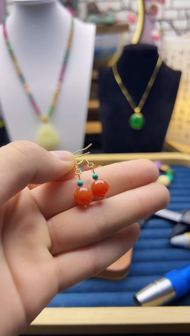 【闪购商品】南红玛瑙耳饰14K金镶嵌E228