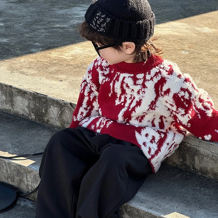 提花圆领毛衣双色可选