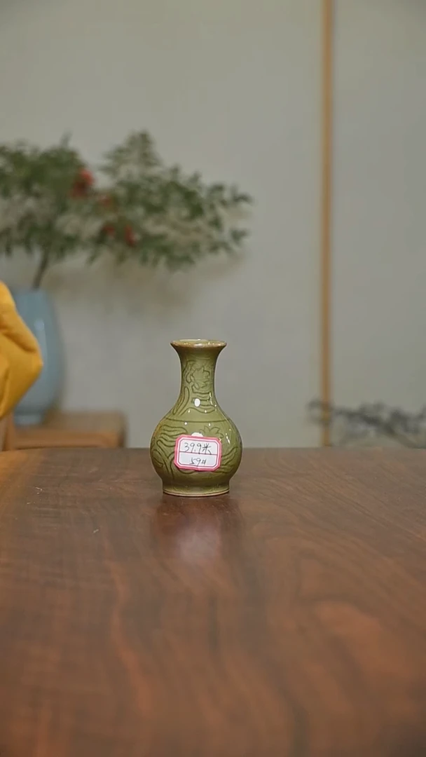 59#鹅颈瓶 矿石釉 微瑕 朱家汝窑款