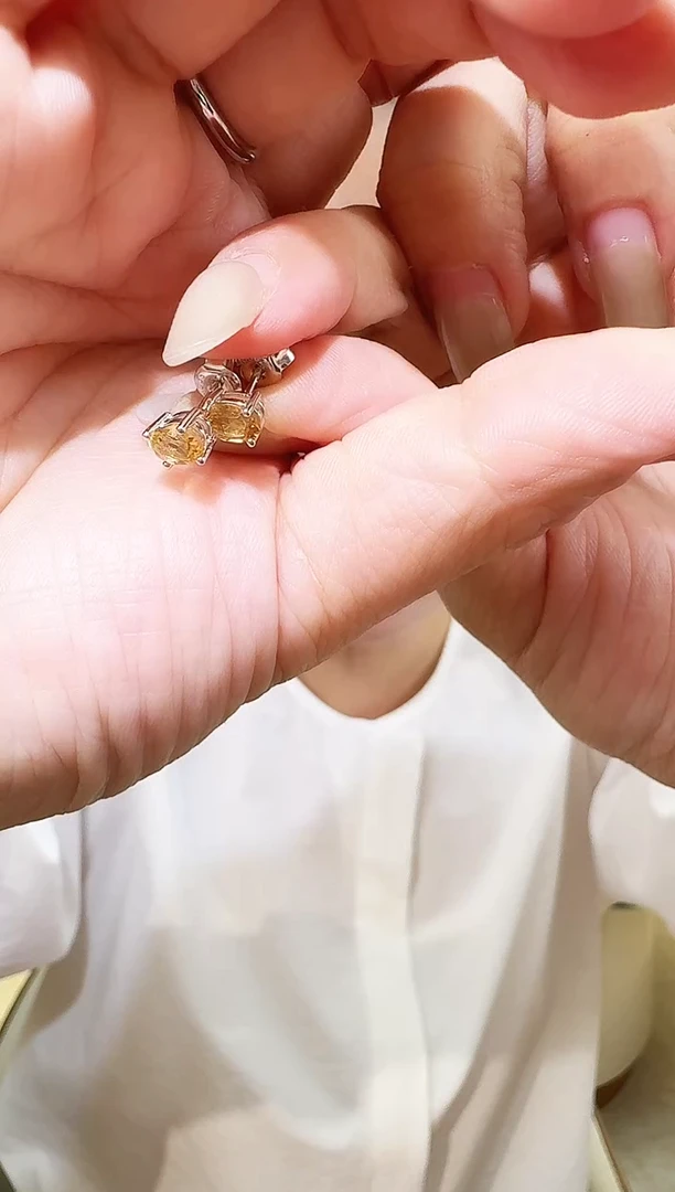 银S925镶嵌耳钉黄晶008耳钉