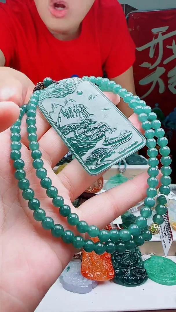 颈饰未镶嵌翡翠多样性发其一79465大山水+珠链