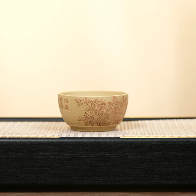 赵掌柜紫砂 本绿浮力杯 刻绘