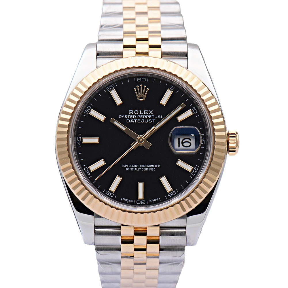 99新 Rolex/劳力士 日志型126333黑盘条钉间黄金41mm自动机械男表