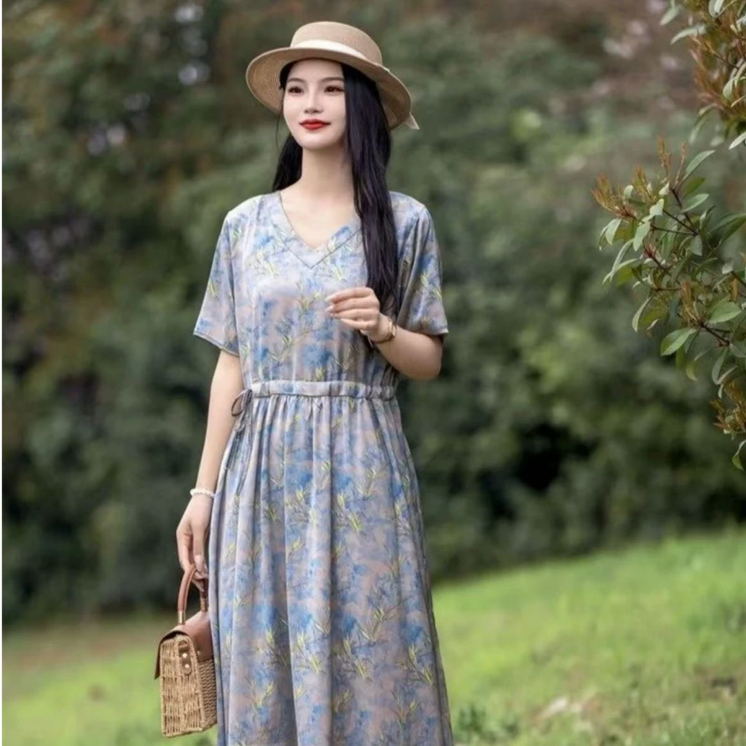 18冰竹夏季新款洋气显瘦气质时尚百搭女装连衣裙轻奢
