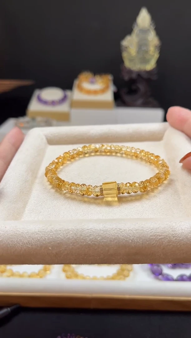 未镶嵌手链黄晶天然黄水晶算盘切面设计手串6mm