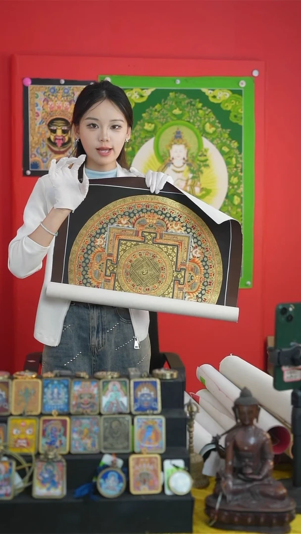卷轴画手绘坛城唐卡