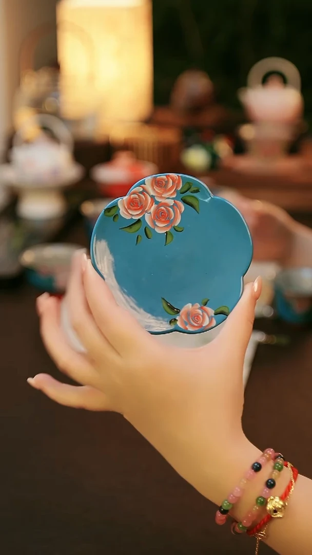 陶瓷茶具亮面玫瑰花杯垫