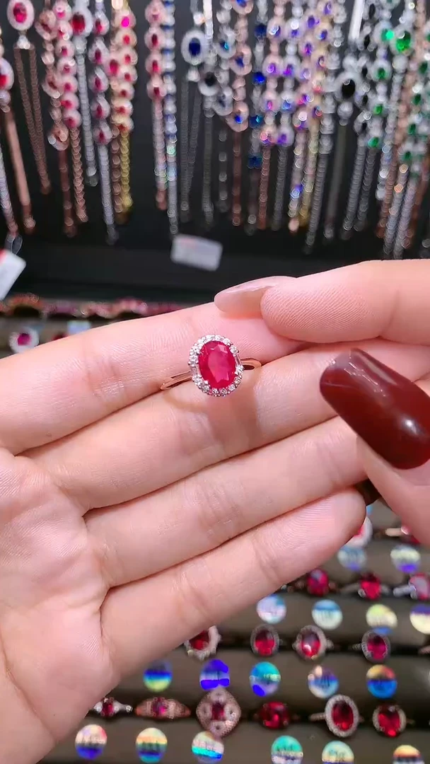 【闪购商品】红宝石戒指银S925镶嵌玫瑰金6.8