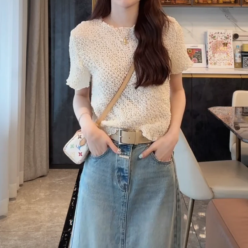 泡泡纱~2025春夏季设计感气质百搭褶皱显瘦上衣LK2502171