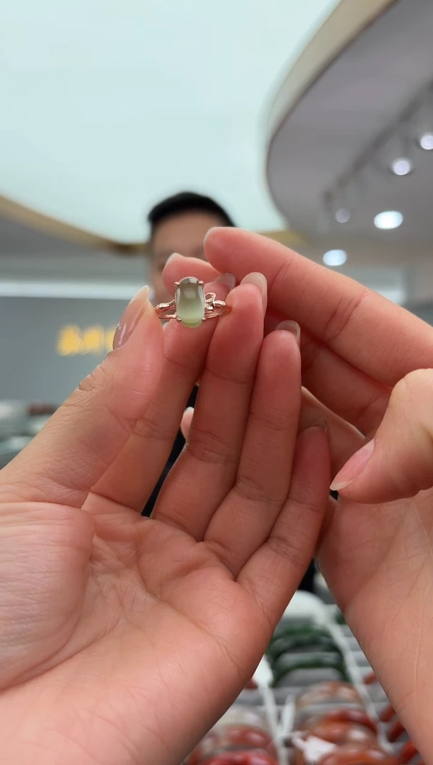 银S925镶嵌戒指和田玉绿*节1