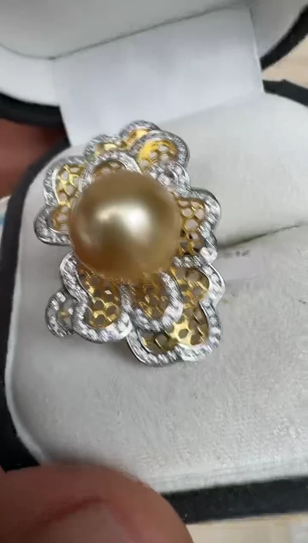 银S925镶嵌戒指海水珍珠戒指