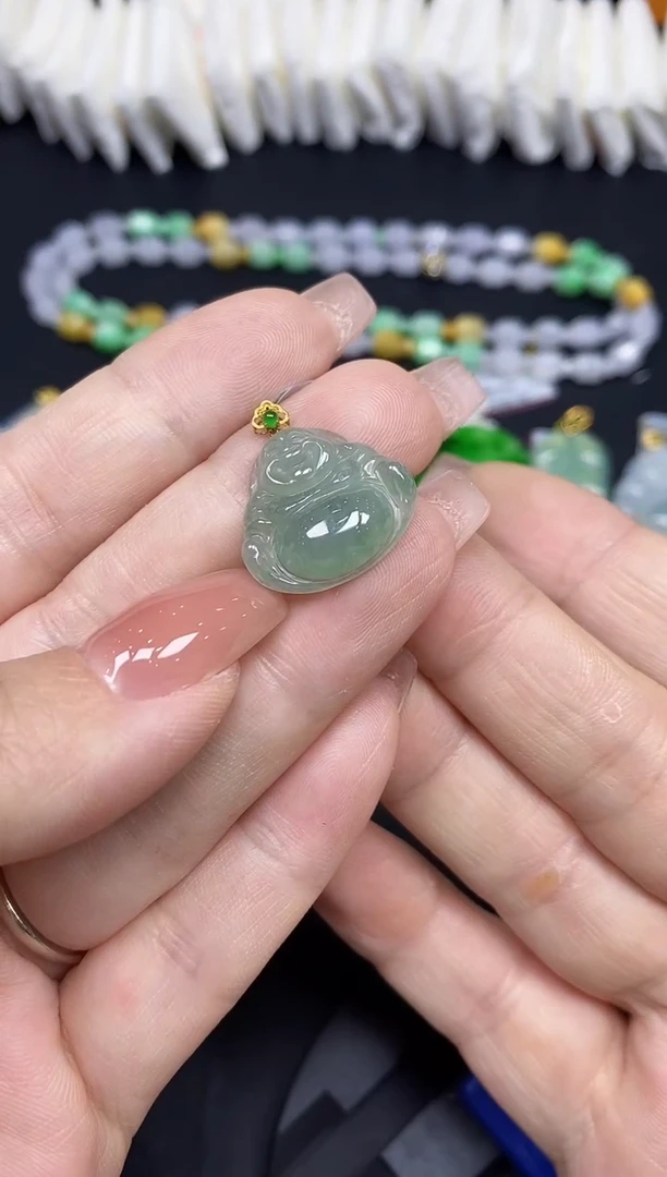 吊坠(不含链)18K金镶嵌翡翠佛公18K金扣镶嵌@@CMT1221-2