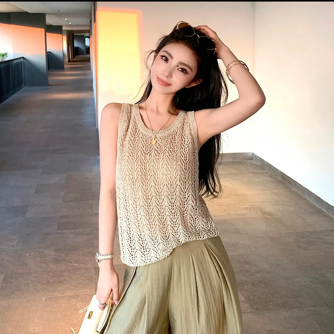 福利--棉麻设计感小众镂空无袖背心女百搭显瘦夏季新款