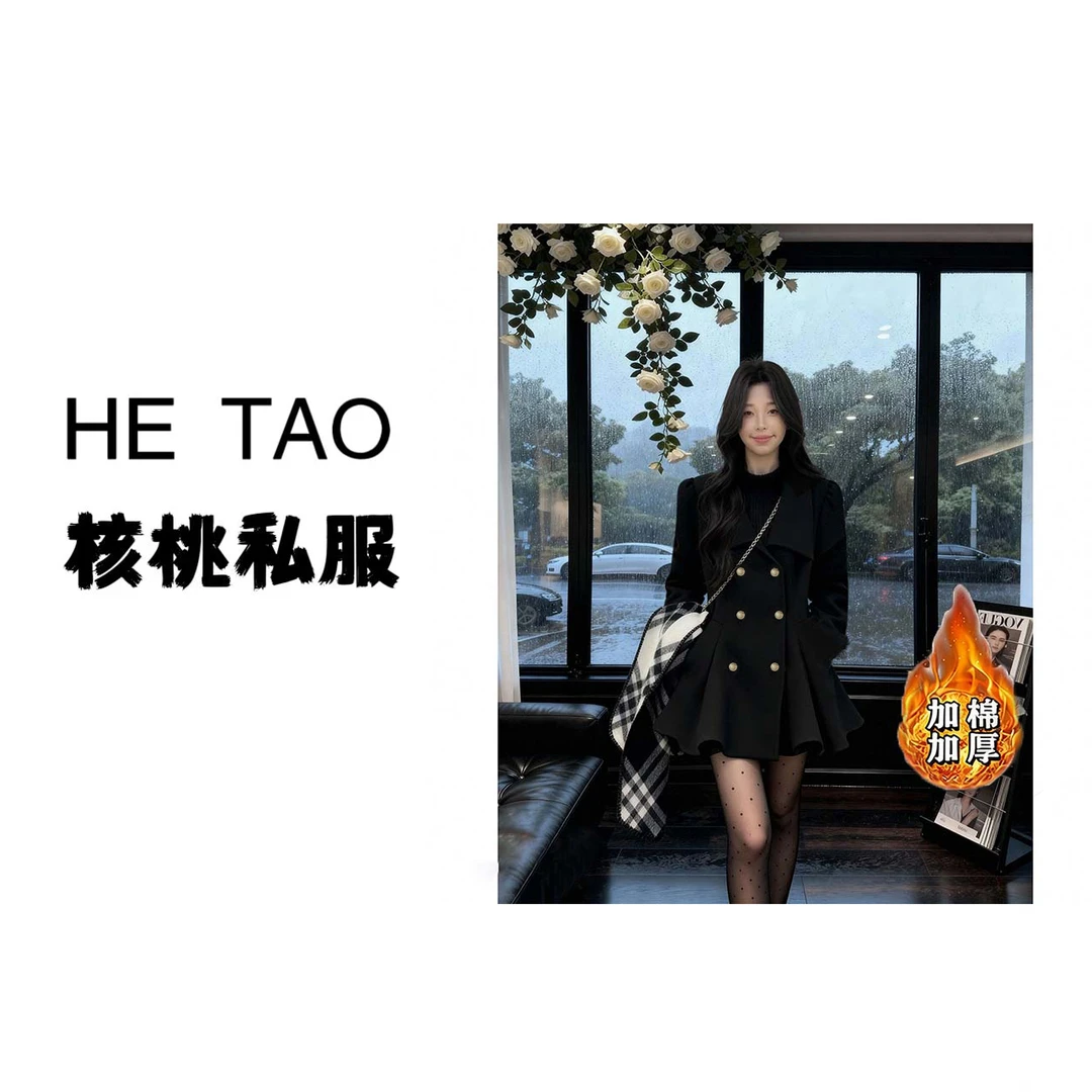 【核桃专属】【加棉加厚】毛呢大衣富家千金带手袖呢子外套QJ0152