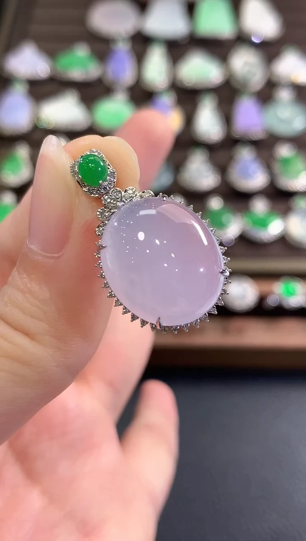 吊坠(不含链)18K金镶嵌翡翠b136 紫货有色差