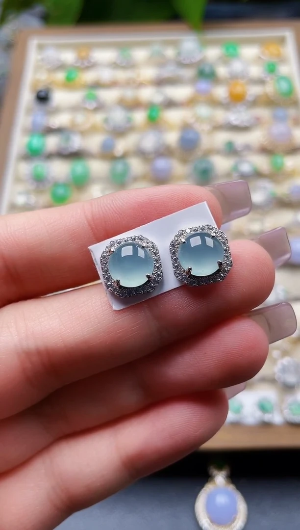 银S925镶嵌翡翠耳饰158