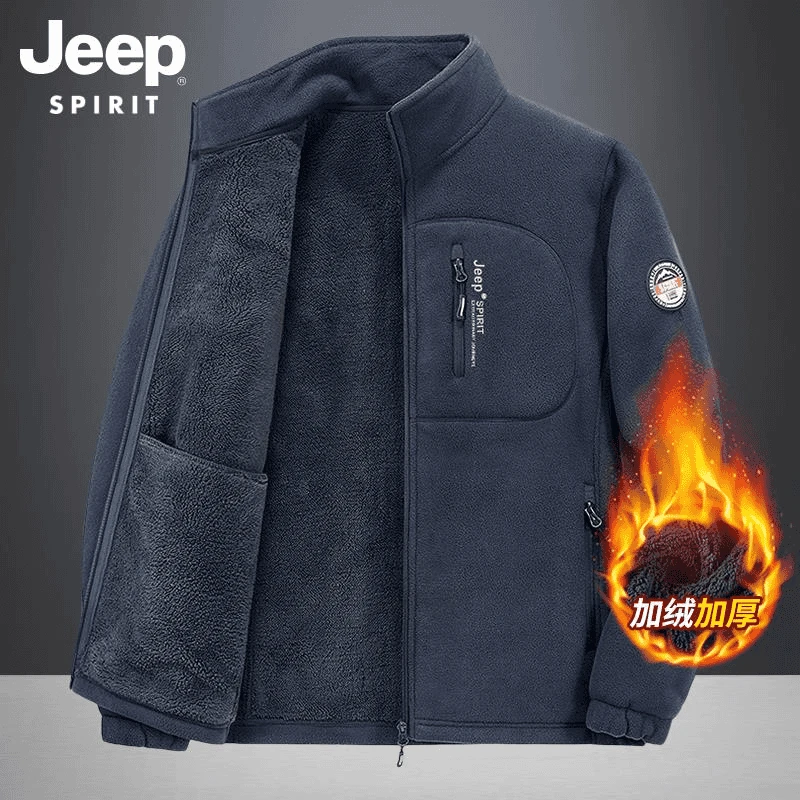 JEEP SPIRIT秋冬季摇粒绒男士抓绒卫衣宽松大码男装加绒外套上衣