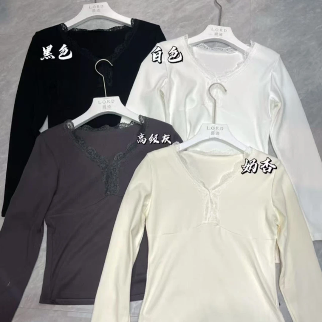 【Amy花猫】2025早春甜美减龄蕾丝衫V领长袖t恤女打底衫法式上衣