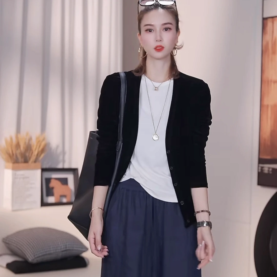 XX.YX（10年不过时）极简气质不挑身材百搭四面弹丝绒开衫2999