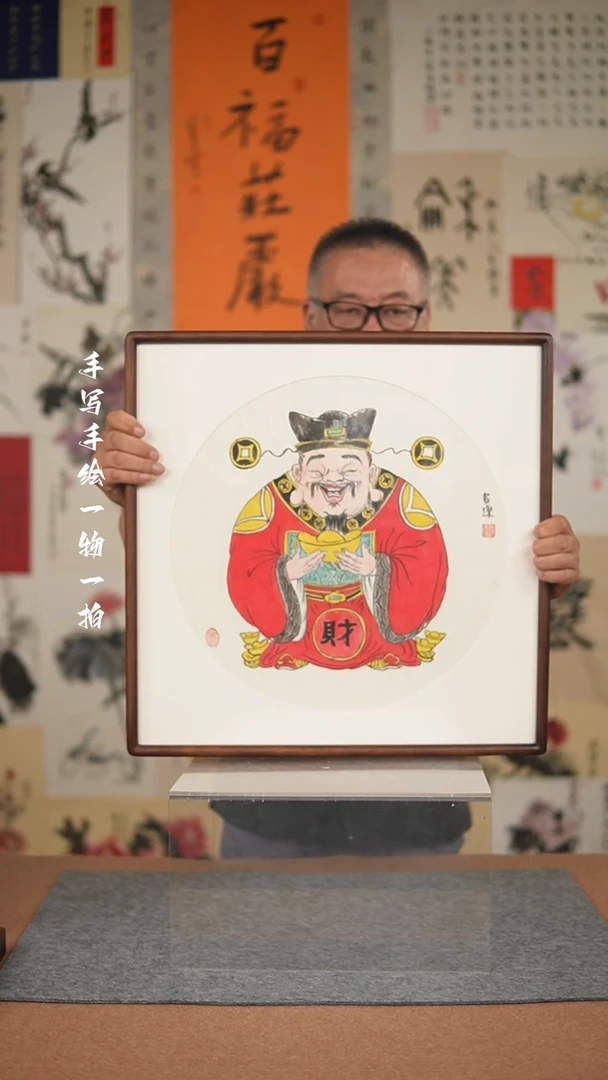 国画手绘-52*52实木框人物
