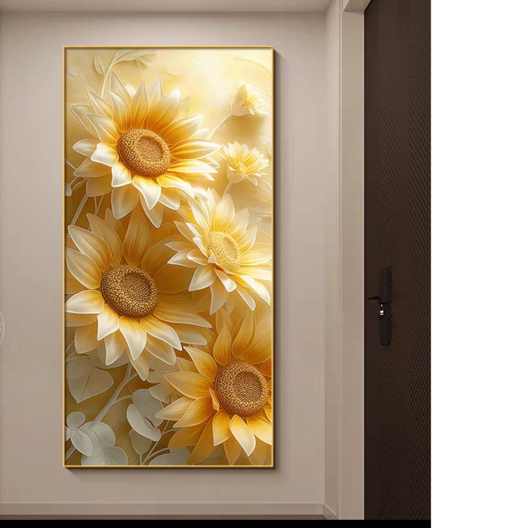 向日葵装饰画玄关画入户正对门客厅走廊墙竖版挂画奶油风花卉壁画